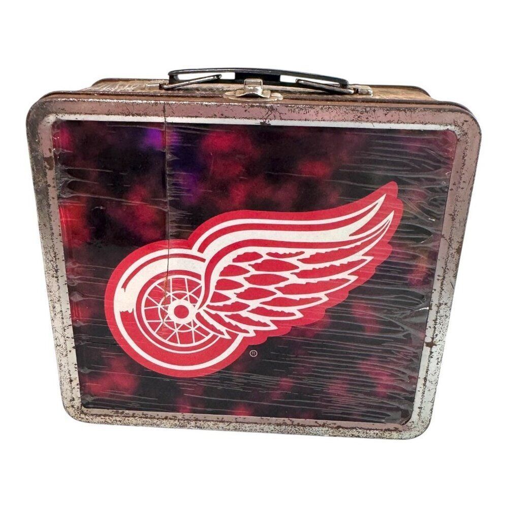 Vintage Detroit Red Wings NHL Metal Lunchbox Handle Distressed Collectible READ